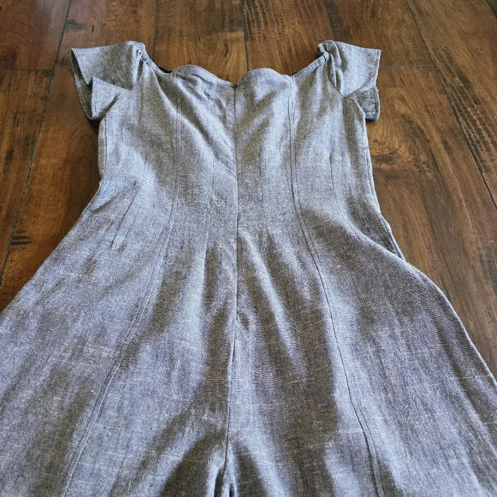 Free People Women’s Jumpsuit Rumi Blue Off The Shoulder Pleated Wide Leg Size 12 - Picture 6 of 12